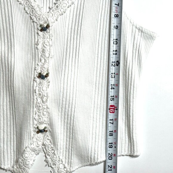 Vtg 90s Sweater Vest Sz L Lace Flowers Ribbed Embellished Grannycore Cottagecore - Picture 8 of 11